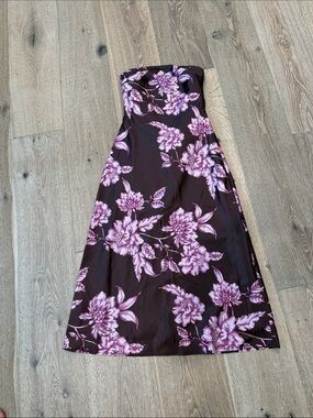 Showpo Strapless Floral Midi Dress in Plum and Lilac